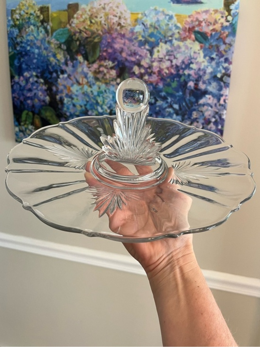 Vintage Fostoria Glass Art Deco FLAME Pattern Handled Lunch Tray Platter